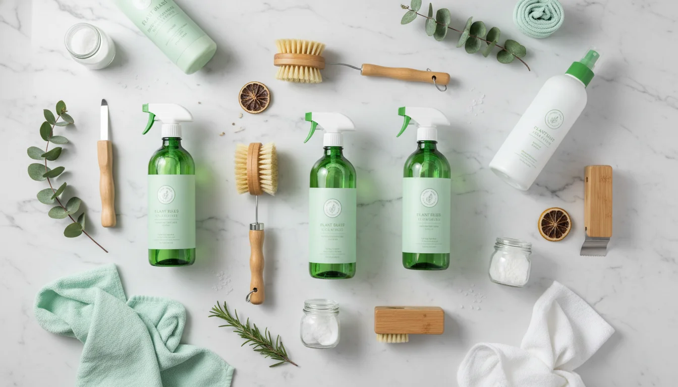 Eco-friendly cleaning products and team
